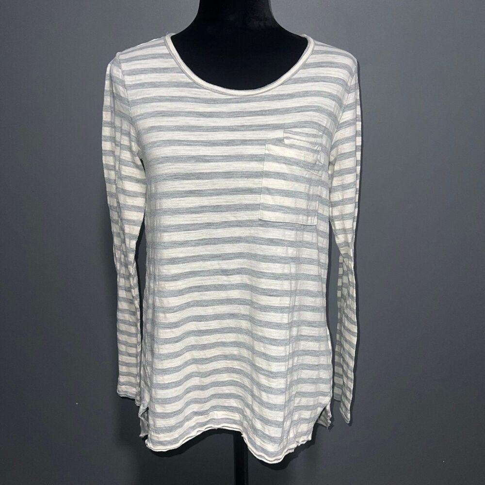 Anthropologie Postmark Long Sleeve Striped Top Womens Medium Gray